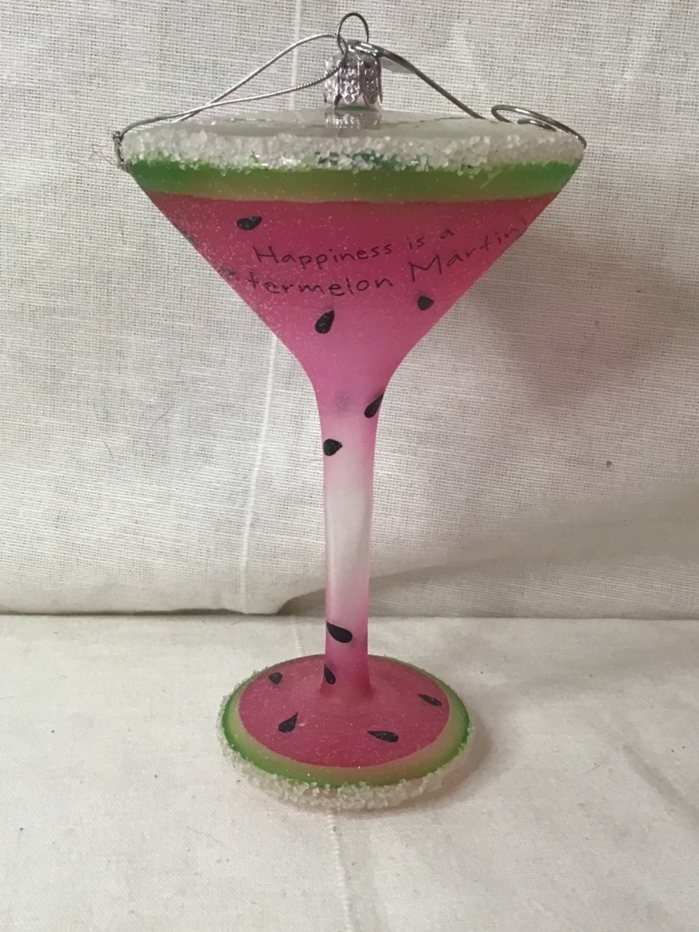 NEW Beautiful Kurt Adler Happy Hour Watermelon Martini Glass Christmas Ornament